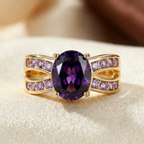 Bague à bande fendue en or et améthyste