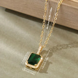 Collier Rectangulaire Halo en Or et Émeraude