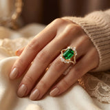 Bague Halo en Émeraude Dorée