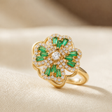 Bague Florale en Or Émeraude