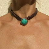 Bőr choker türkizzel